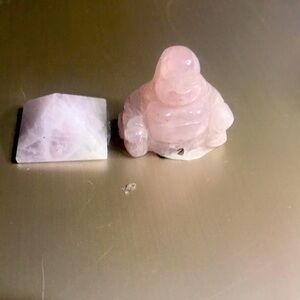 Rose quartz Buddha and pyramid